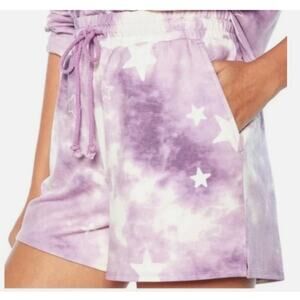 Wildfox Women's Relaxed Fit Sweatshort in Purple/White Tie Dye Stars Size Medium